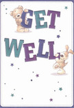 Echoing the warm, uplifting atmosphere of Old Malden, this get well card bursts with playful spirit and genuine comfort. Two adorable characters-a cuddly teddy bear and a cheerful pup-spring to life, joyfully cradling and balancing the large, colourful letters of 'Get Well' in vibrant indigo and teal hues. Scattered stars in varying shades of blue and purple shimmer across the gentle cream backdrop, reminiscent of hope-filled skies as seen above familiar Old Malden streets. The hand-drawn fur of the bear and puppy appears soft and inviting, so textured that their comforting embrace nearly leaps from the page. Every element speaks to the artistry and care of Florist Old Malden, where the act of sending a handcrafted bouquet is matched in this card's sincere intention. The overall mood is one of kindness and light, a heartfelt gesture ideal for sharing support and encouragement with someone on the mend.